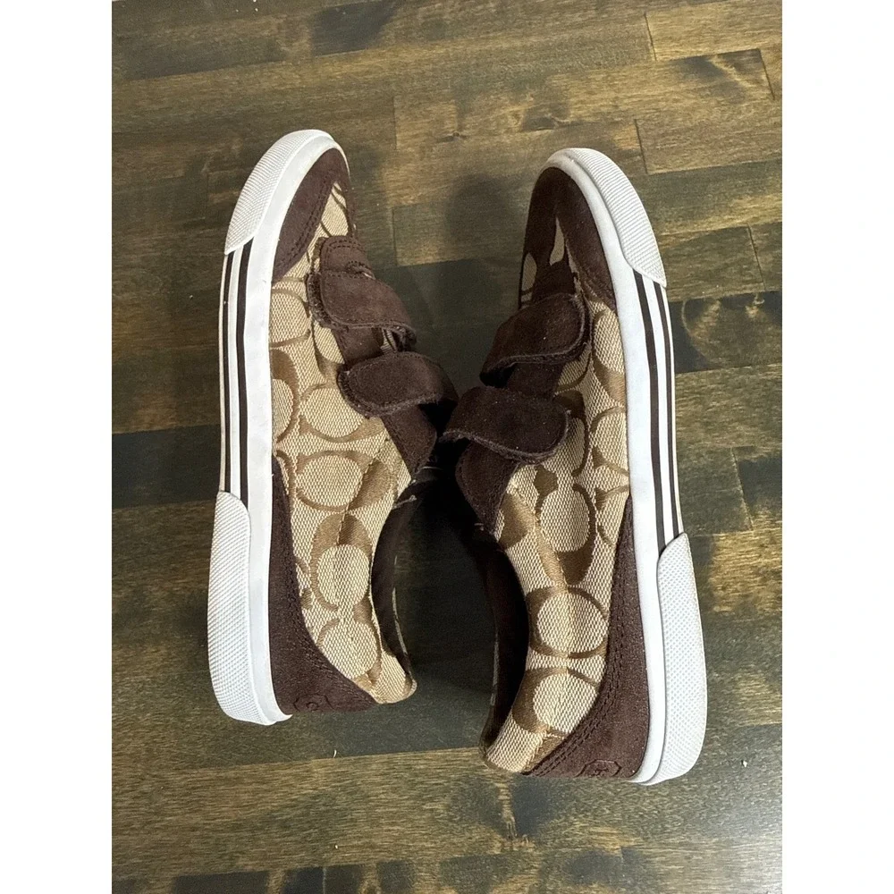 Coach‎ Womens Signature Monogram Suede Hook and Loop Sneakers Brown A2560 6B